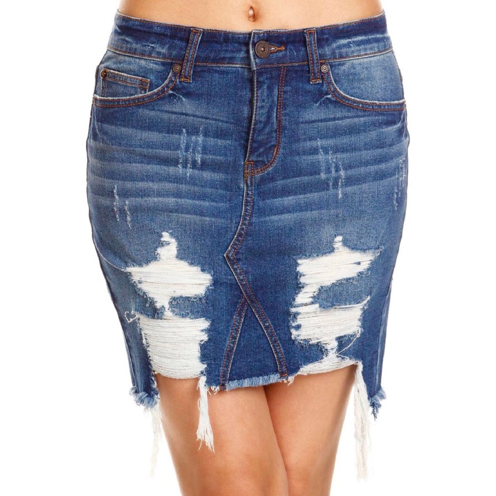 “Madria” Destroyed Frayed Hem Skirt - Picture 2 of 4